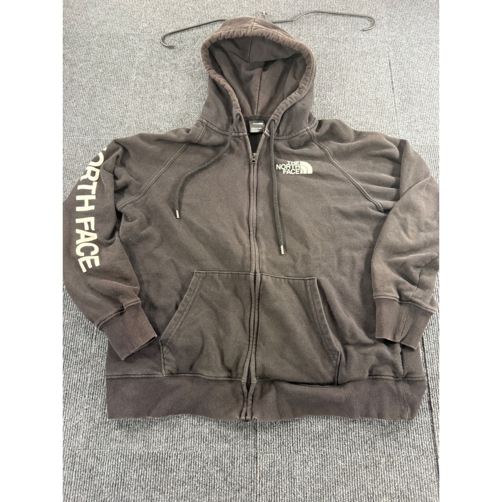 The North Face Womens Full Zip Hoodie Black Logo Sleeve NF0A4PA2 Large FA21